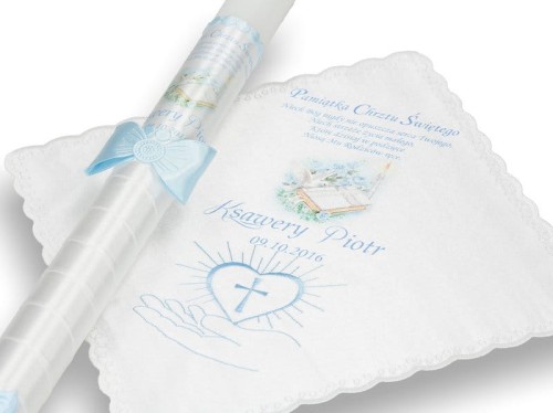 Zestaw na Chrzest z modlitwą i imieniem - chusteczka