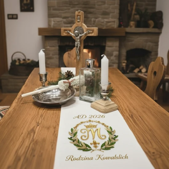 w aranzacji - Bieżnik kolędowy z Monogramem Maryi – personalizacja Ink-Jet