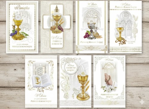 Karnet z życzeniami I Komunia Święta – elegancka kartka komunijna z kopertą