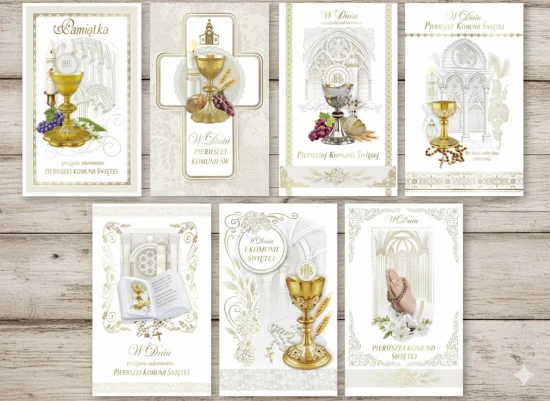 Karnet z życzeniami I Komunia Święta – elegancka kartka komunijna z kopertą