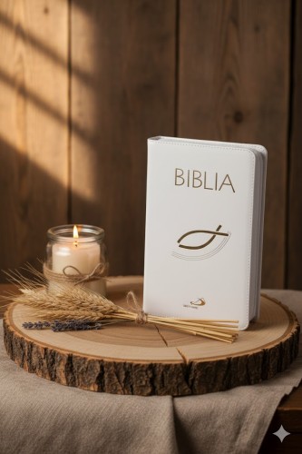 Biblia "z rybką" - oprawa biała, z suwakiem, z kolorową wkładką