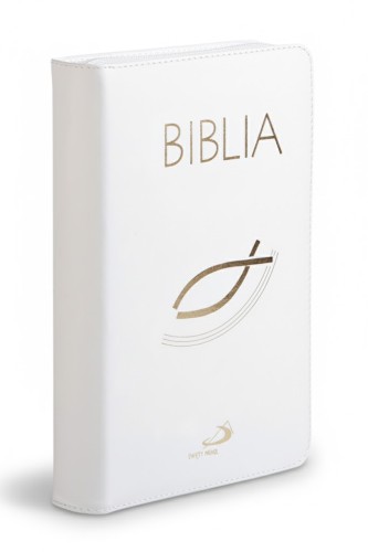 Biblia "z rybką" - oprawa biała, z suwakiem, z kolorową wkładką