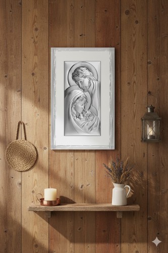 Obrazek srebrny – Święta Rodzina: Maryja, Józef i Dzieciątko Jezus