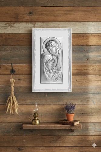 Obrazek srebrny – Święta Rodzina: Maryja, Józef i Dzieciątko Jezus