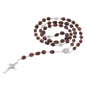 Różaniec benedyktyński z egzotycznych ziaren – medalik św. Benedykta -10mm