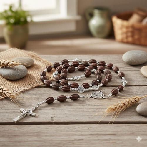 Różaniec benedyktyński z egzotycznych ziaren