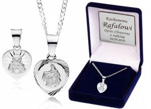 Srebrny medalik Szkaplerzny / Serce Jezusa z łańcuszkiem pr. 925 – komplet z grawerem