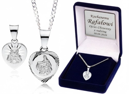 Srebrny medalik Szkaplerzny / Serce Jezusa z łańcuszkiem pr. 925 – komplet z grawerem