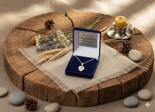 Srebrny medalik Szkaplerzny / Serce Jezusa z łańcuszkiem pr. 925 w aranżaji