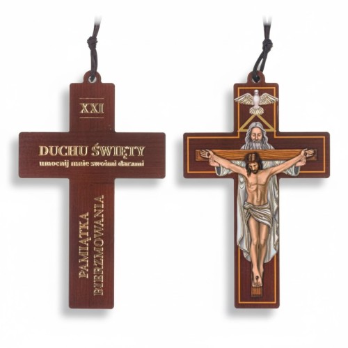 Krzyż drewniany do bierzmowania z rzemykiem