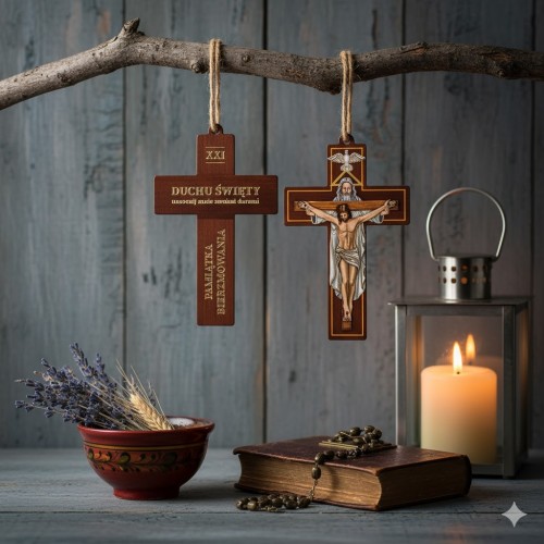 Krzyż drewniany do bierzmowania z rzemykiem