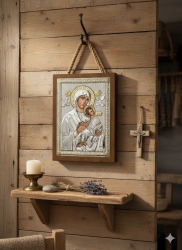 Ikona Matki Bożej w aranżacji domowej