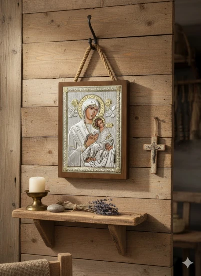 Ikona Matki Bożej w aranżacji domowej