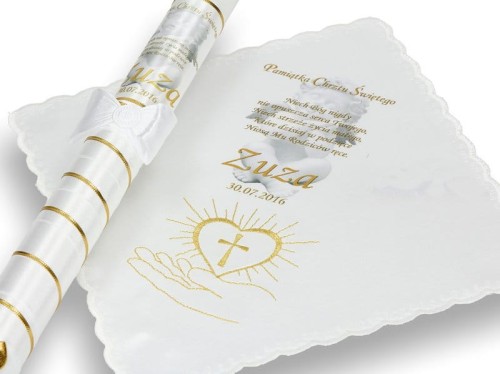 Zestaw na Chrzest z modlitwą i imieniem - chusteczka