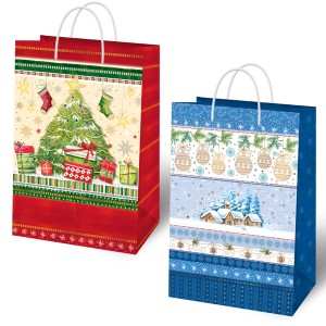 Świąteczna torebka prezentowa średnia – laminowana z ozdobnym sznurkiem