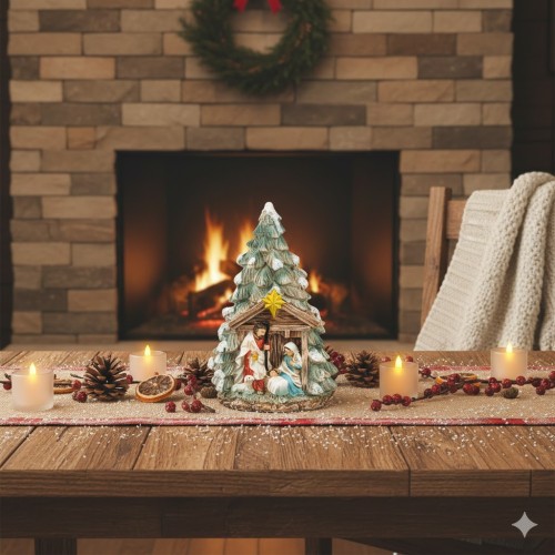 Szopka bożonarodzeniowa 15 cm – Święta Rodzina pod choinką