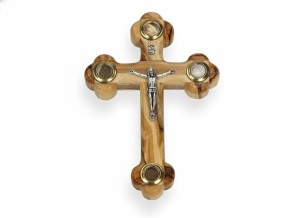 Krzyż Jerozolimski z drzewa oliwnego 13,5 cm – kapsułki z Ziemi Świętej
