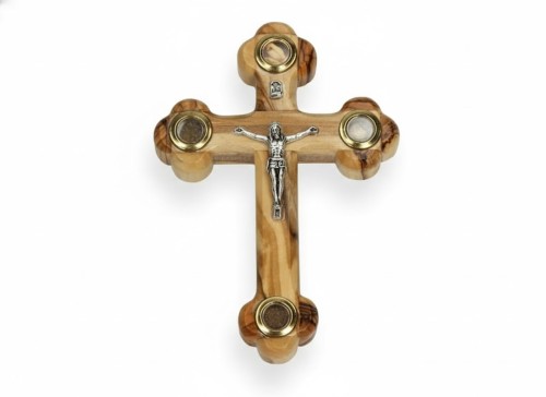 Krzyż Jerozolimski z drzewa oliwnego 13,5 cm – kapsułki z Ziemi Świętej