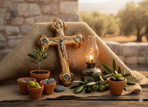 Krzyż Jerozolimski z drzewa oliwnego 13,5 cm