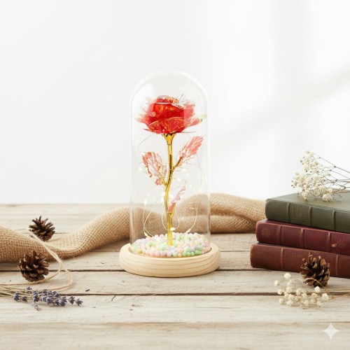 Czerwona Róża w Kloszu LED – symbol miłości, która nigdy nie więdnie