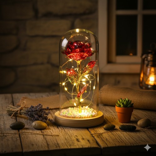 Czerwona Róża w Kloszu LED – symbol miłości, która nigdy nie więdnie