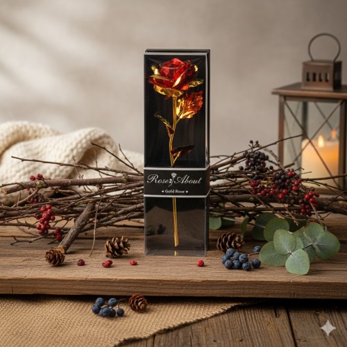 Wieczna złota róża Gold Rose 24 cm – czerwono-złota pamiątka miłości