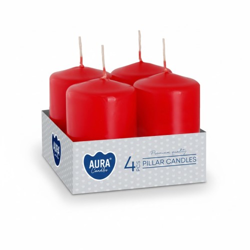 Świece czerwone walec 6 cm – zestaw 4 sztuki