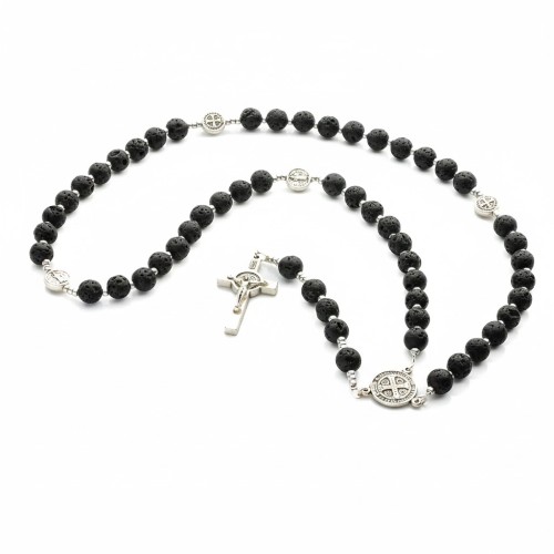 Różaniec benedyktyński z kamienia lawy wulkanicznej 48 cm