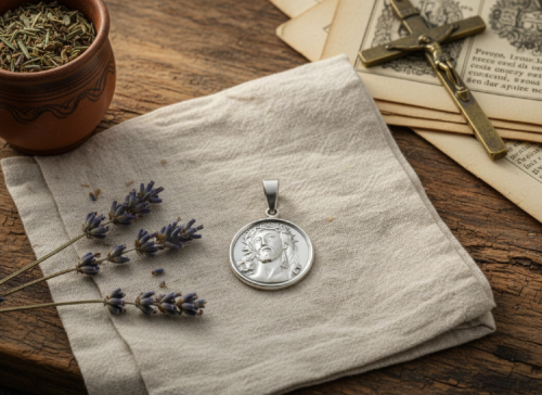 Medalik srebrny „Jezus Chrystus z koroną cierniową” pr. 925 – waga 3,8 g