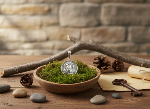 Medalik srebrny „Jezus Chrystus z koroną cierniową” pr. 925 – waga 3,8 g