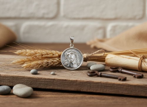 Medalik srebrny „Jezus Chrystus z koroną cierniową” pr. 925 – waga 3,8 g