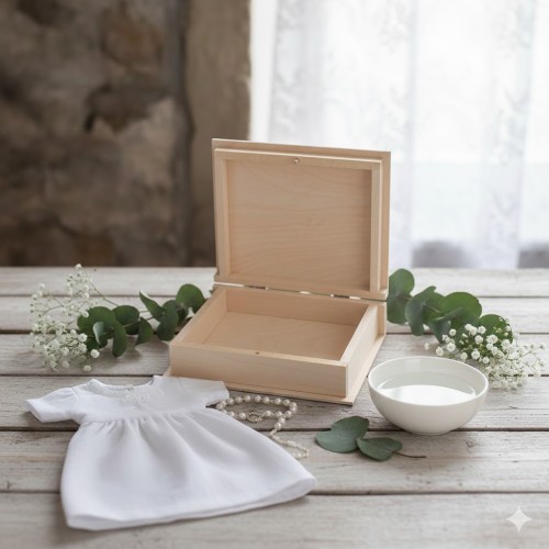 Zestaw prezentowy na Chrzest – Biblia i pudełko drewniane z nadrukiem UV