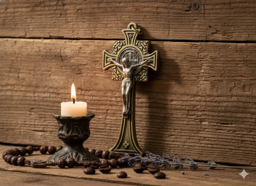 Krzyżyk Benedyktyński metalowy 8 cm z Medalem św. Benedykta