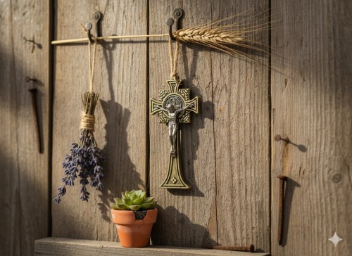 Krzyżyk Benedyktyński metalowy 8 cm z Medalem św. Benedykta