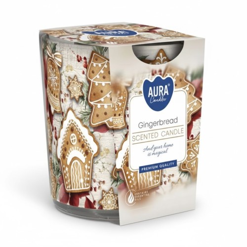 Świeca zapachowa GINGERBREAD w szkle z wzorem "Świąteczny Piernik"
