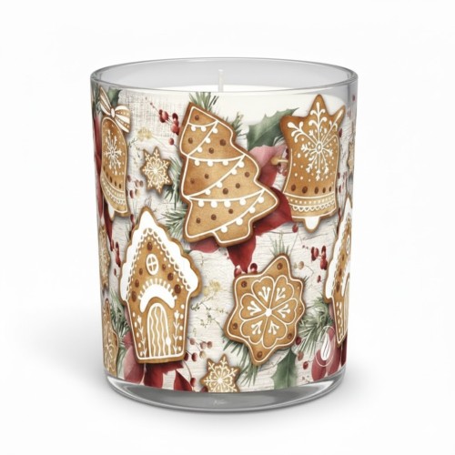 Świeca zapachowa GINGERBREAD w szkle z wzorem "Świąteczny Piernik"
