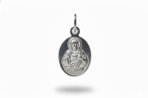 Medalik srebrny dwustronny - Serce Jezusa / M.B z Dzieciątkiem Jezus – próba 925, 1,1 g