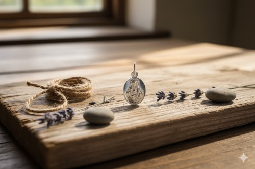 Medalik srebrny dwustronny - Serce Jezusa / M.B z Dzieciątkiem Jezus – próba 925, 1,1 g