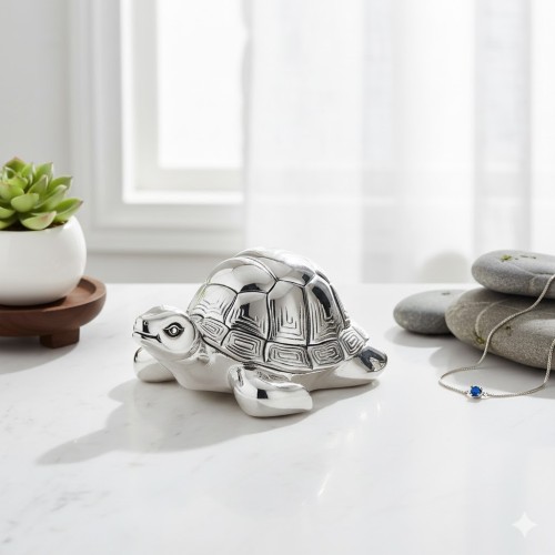 Figurka żółwia w kolorze srebra – symbol wytrwałości i ochrony