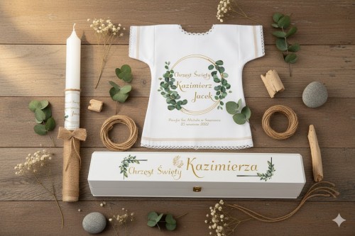 Kompletny zestaw chrzcielny EKO Eukaliptus przygotowany na ceremonię Chrztu Świętego