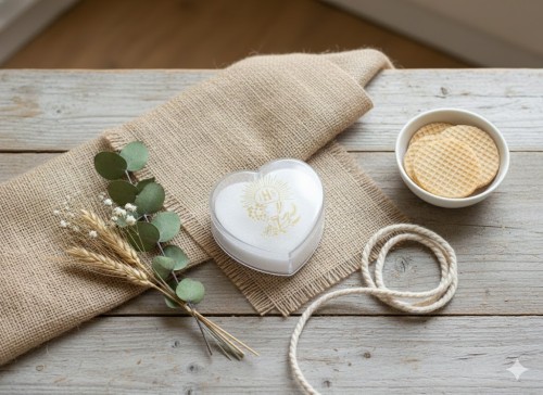 Pudełko na różaniec IHS w aranżacji komunijnej