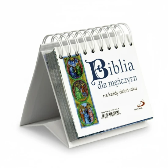 Okładka codziennika „Biblia dla mężczyzn na każdy dzień roku” w męskiej, minimalistycznej stylistyce.