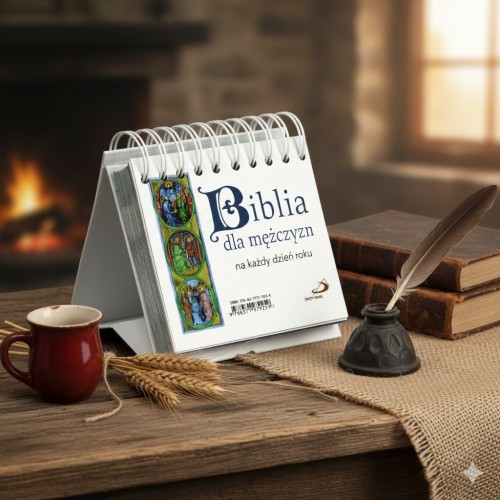 Okładka codziennika „Biblia dla mężczyzn na każdy dzień roku” w męskiej, minimalistycznej stylistyce