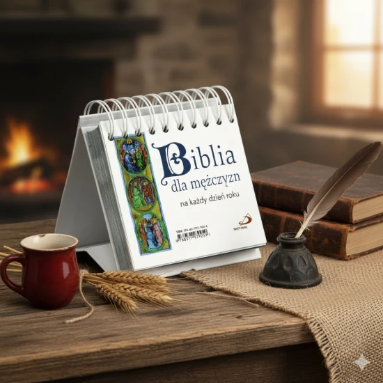 Okładka codziennika „Biblia dla mężczyzn na każdy dzień roku” w męskiej, minimalistycznej stylistyce