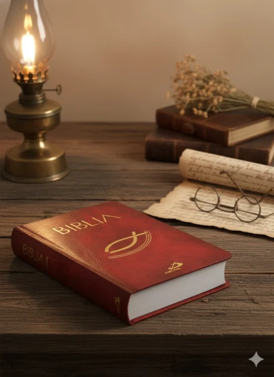 Złocony napis „Biblia” prezentujący wysoką jakość wykonania i klasyczną stylistykę.