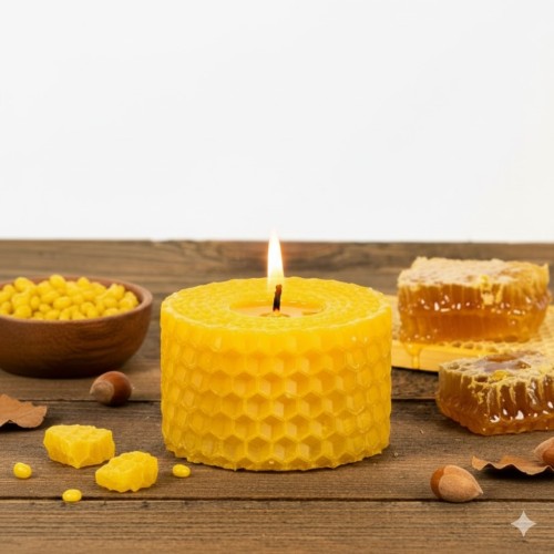 Czysty wosk pszczeli nadaje świecy ciepły, złocisty odcień. To barwa w 100% naturalna, bez jakichkolwiek dodatków.