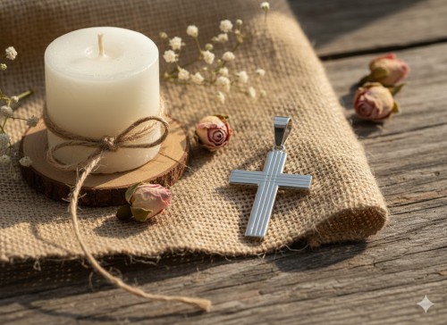 Wykonany ze srebra próby 925, gwarantuje trwałość, odporność na codzienne użytkowanie i niezmienny blask biżuterii religijnej.