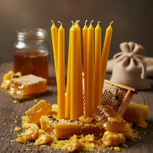 To klasyczne świece cerkiewne, używane podczas nabożeństw, Wigilii Paschalnej, modlitwy Jezusowej oraz uroczystości chrzcielnych.