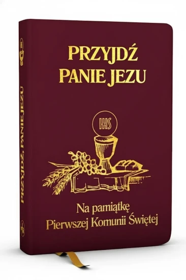 Elegancka bordowa oprawa nadaje modlitewnikowi uroczysty charakter, czyniąc go piękną pamiątką Pierwszej Komunii Świętej.