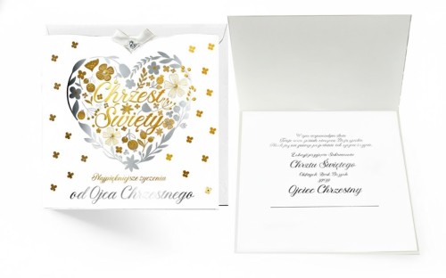 Bogato zdobiona okładka ze złotą folią i tłoczeniami podkreśla uroczysty charakter Chrztu Świętego, tworząc wyjątkową pamiątkę na lata.